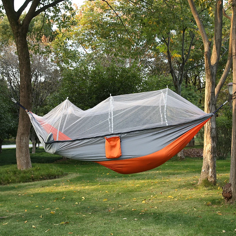 
2021 high quality 210T parachute nylon heavy weight ultralight durable portable outdoor camping hammock with mosquito net 