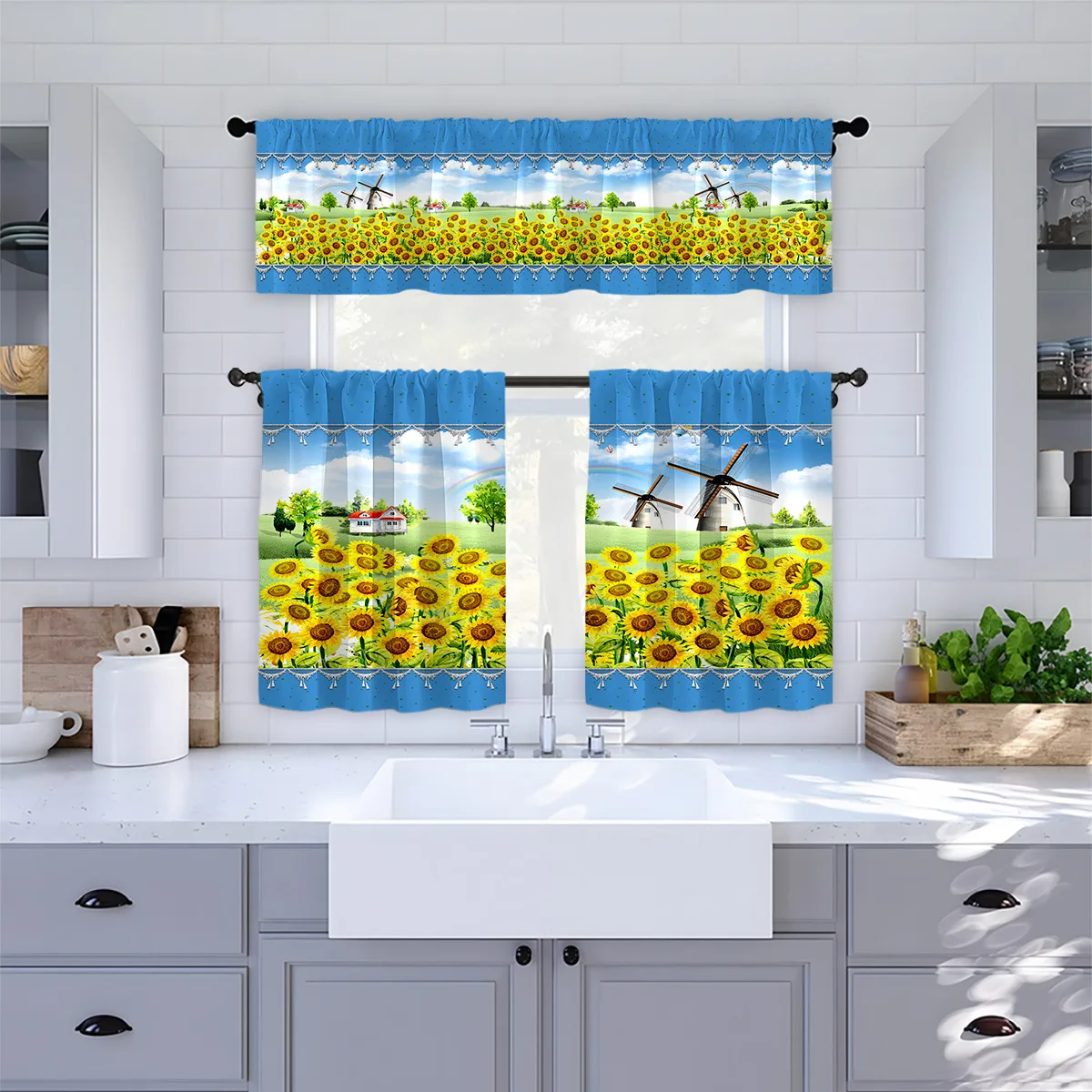 1PC customized any pattern multi-color pattern short curtain kitchen curtain half curtain small window decoration