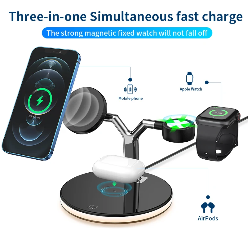 
Amazon Hot selling Magnetic Wireless Charger 7.5W 10W 15W 3 IN 1 Wireless Charging Stand For iPhone 12 Pro Samsung Fast Charger 