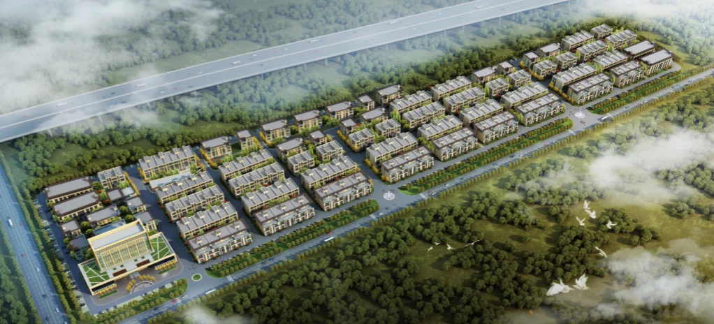 3d rendering building photo for sponge city design and building solution and planning with air view and night view photos