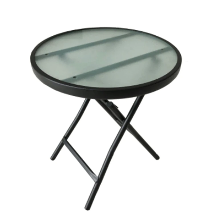 Modern Small Round Black Folding Table with 5MM Frosted Glass