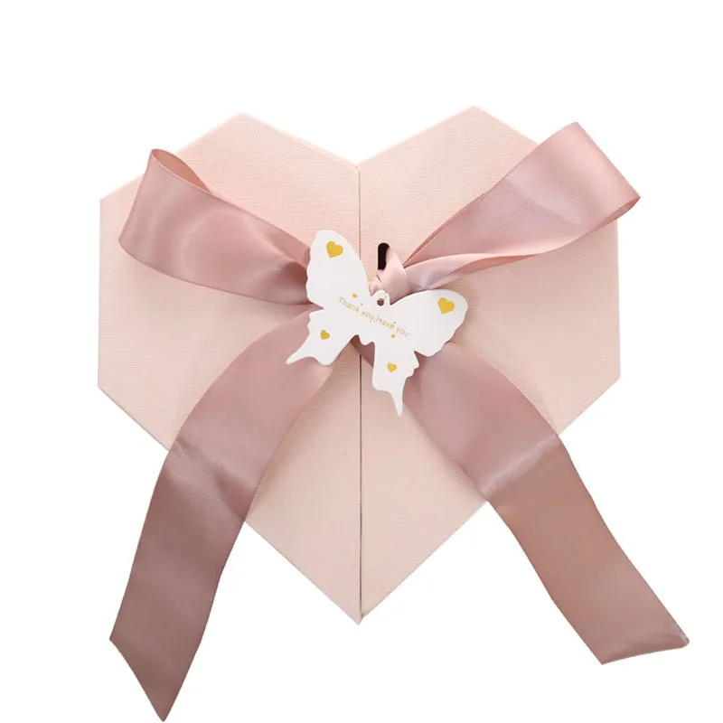 Luxury Custom Logo Size Large Pink Folding Heart Shaped Gift Candy Paper Packaging Box for Wedding