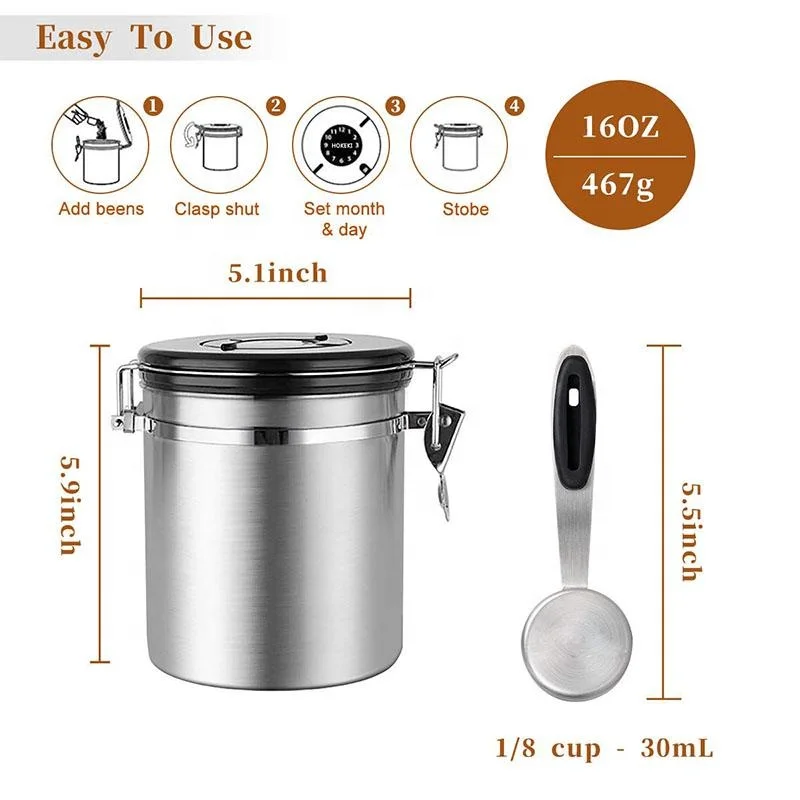 Modern Stainless Steel Coffee Bean Container Sugar Tea Coffee Jar With Coffee Spoon