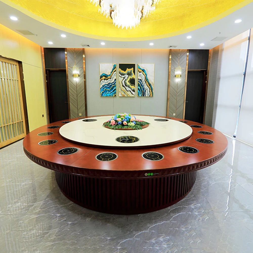 Luxury Hotel Round Dining Table with Rotating Centre for 20 Person Restaurant Dining Table and Chair Set
