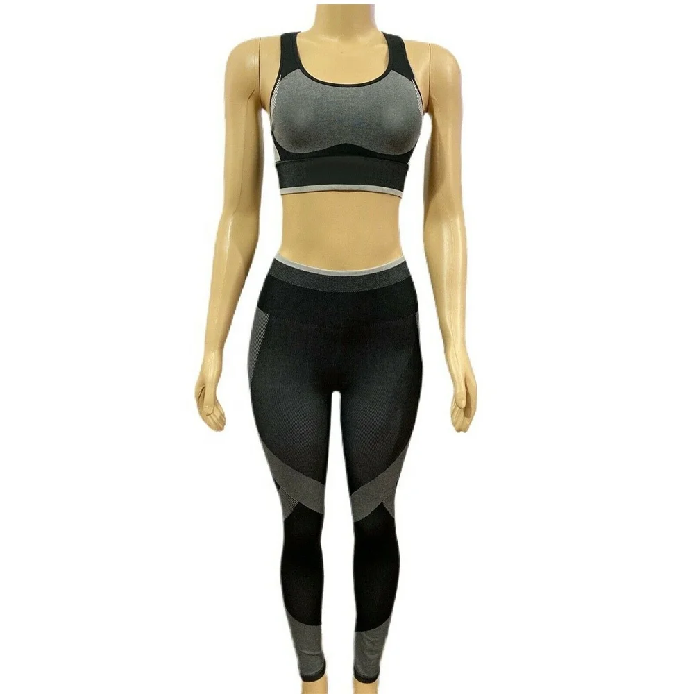 
Женский костюм для отдыха, 2 предмета тренировки Топ бюстгальтеры Йога Леггинсы серого и черного цветов, Женская Йога спортивные комплекты 