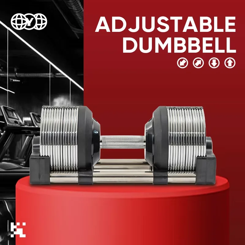 Adjustable Dumbbells 1kg Increments Chrome Coated Steel Plates Training Exercise Weightlifting 24kg 53IB Gym Dumbbells