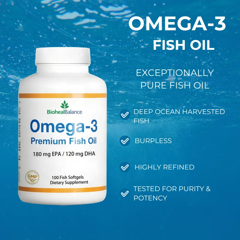 Omega 3 Fish Oil Softgels Health Brain & Heart Fish Oil Capsules EPA DHA Halal Deep Sea Fish Oil Supplements