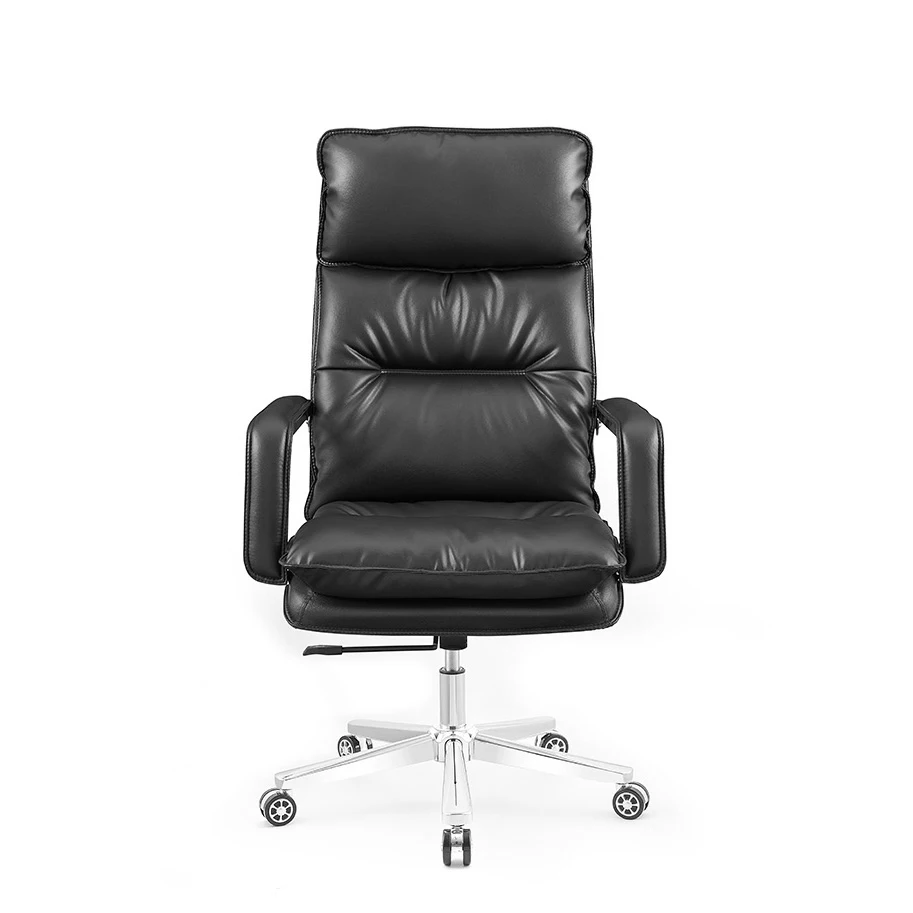 Luxury High Back Ergonomic High quality executive metal frame office desk and chair set PU leather office padded chair
