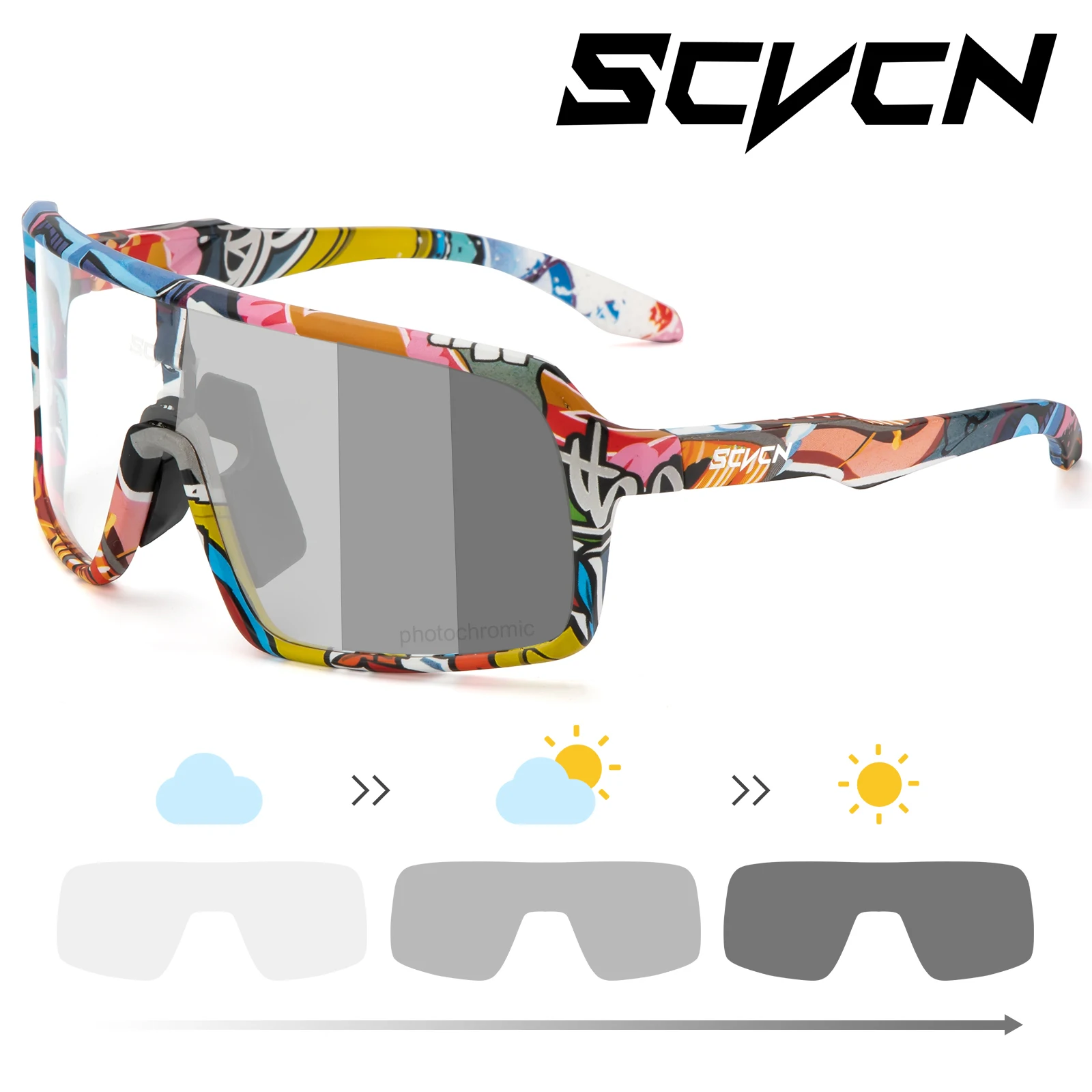 SCVCN Oversize Lens Big View Outdoor Indoor Mountain Bike Photochromic HD Sunglasses TR90 Liftstyle Cycling Sports Eyewear