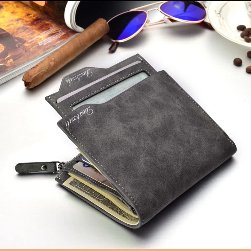 
Men Retro Frosted PU Wallet Two Folding Male Purse Credit Card Holder Solid Color Short Wallet purse and wallet 1166 