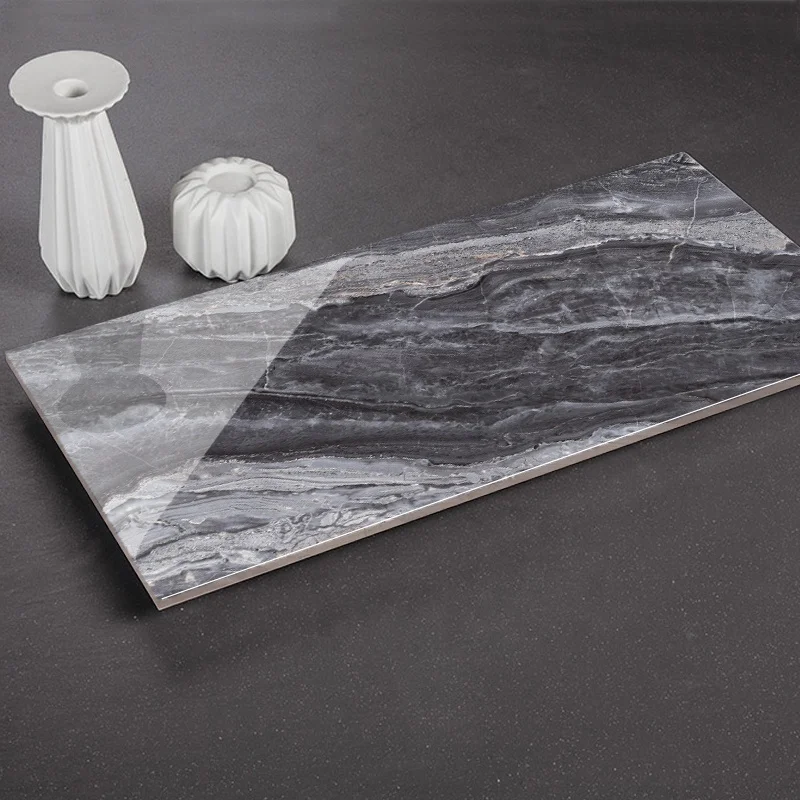 600x1200mm Dark Grey Color Marble Texture Full Body Full Polished Porcelain Tile Indoor Flooring And Wall Tiles