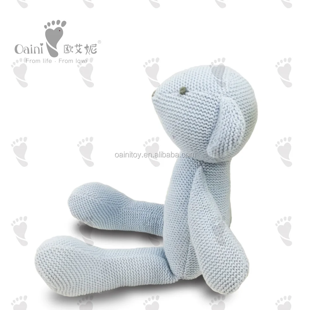 OAINI 2021 ODM OEM Manufacturer Handmade Custom Sitting Animal Toys Popular Cute Knitted Stuffed Toys Plush Blue Mouse Dolls