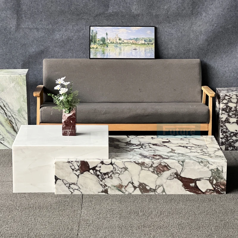 Modern Design Low Plinth Marble Living Room Luxury Natural Customized Calacatta Viola Ice White Onyx Coffee Table For Livingroom