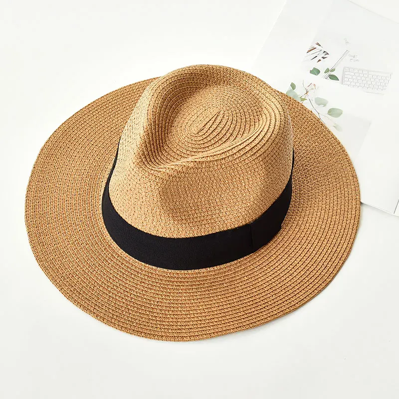 Custom Unisex Sun Hats for Summer Beach UV Protection Panama Paper Hats for Women Men Straw Sun Hats with Chinstrap Factory