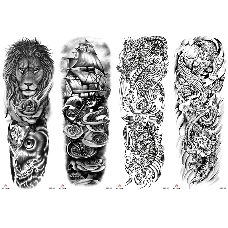 Hot sale High Quality lion dragon pattern design long lasting full arm tattoo stickers for men