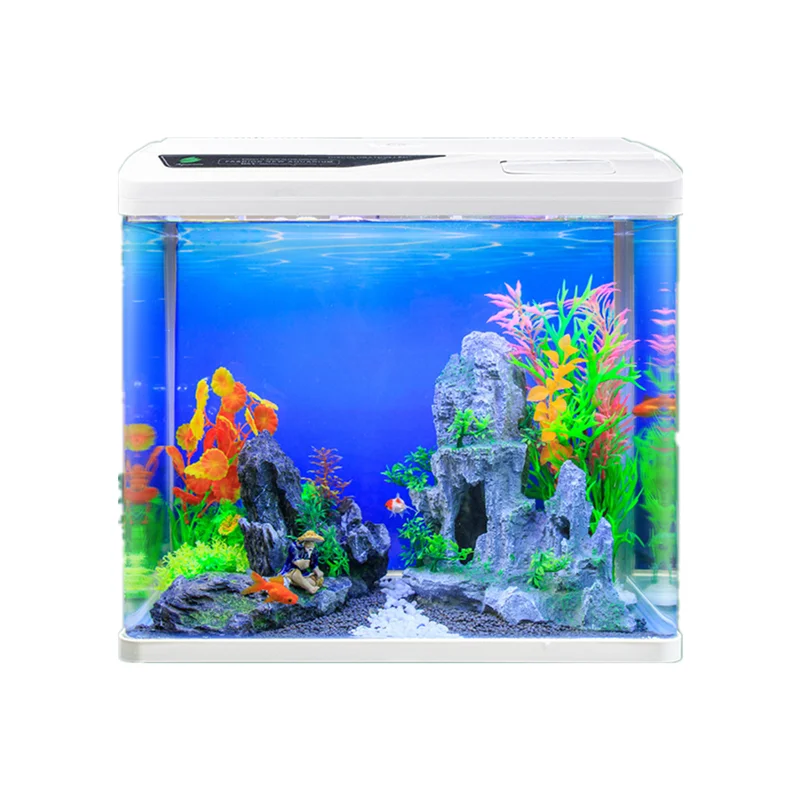 wholesale office desktop aquarium glass ecological small aquarium small fish tank with lighting and filtration system
