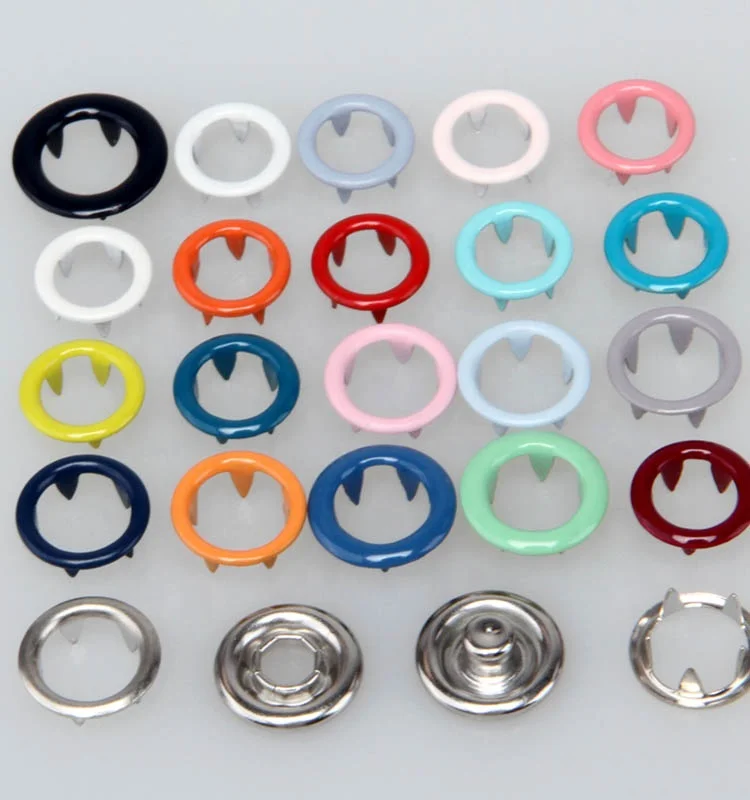 
custom 4 part 15mm silver enamel metal ring prong snap button for baby clothes 