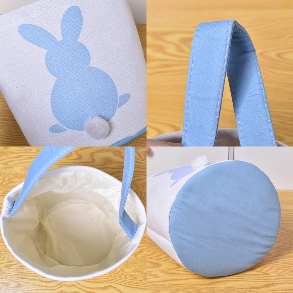 Hot Selling Monogram Personalized Easter Bunny Basket Big Capacity Canvas Blank Tote for Egg Hunts Supplies