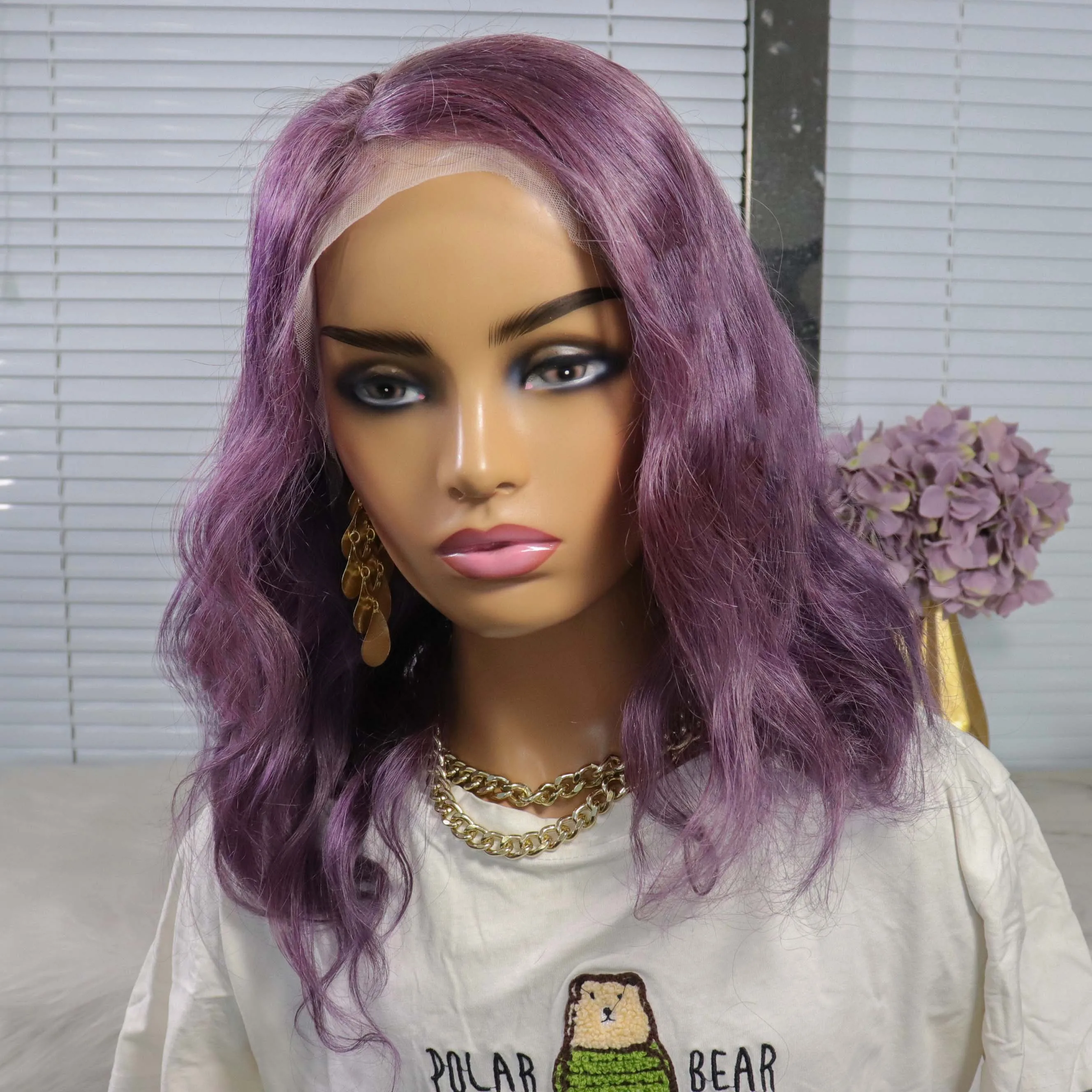 
Glueless 150% Density Body Wave Brazilian Virgin Lace Front Wig Natural Pre plucked Hairline Purple Wigs 