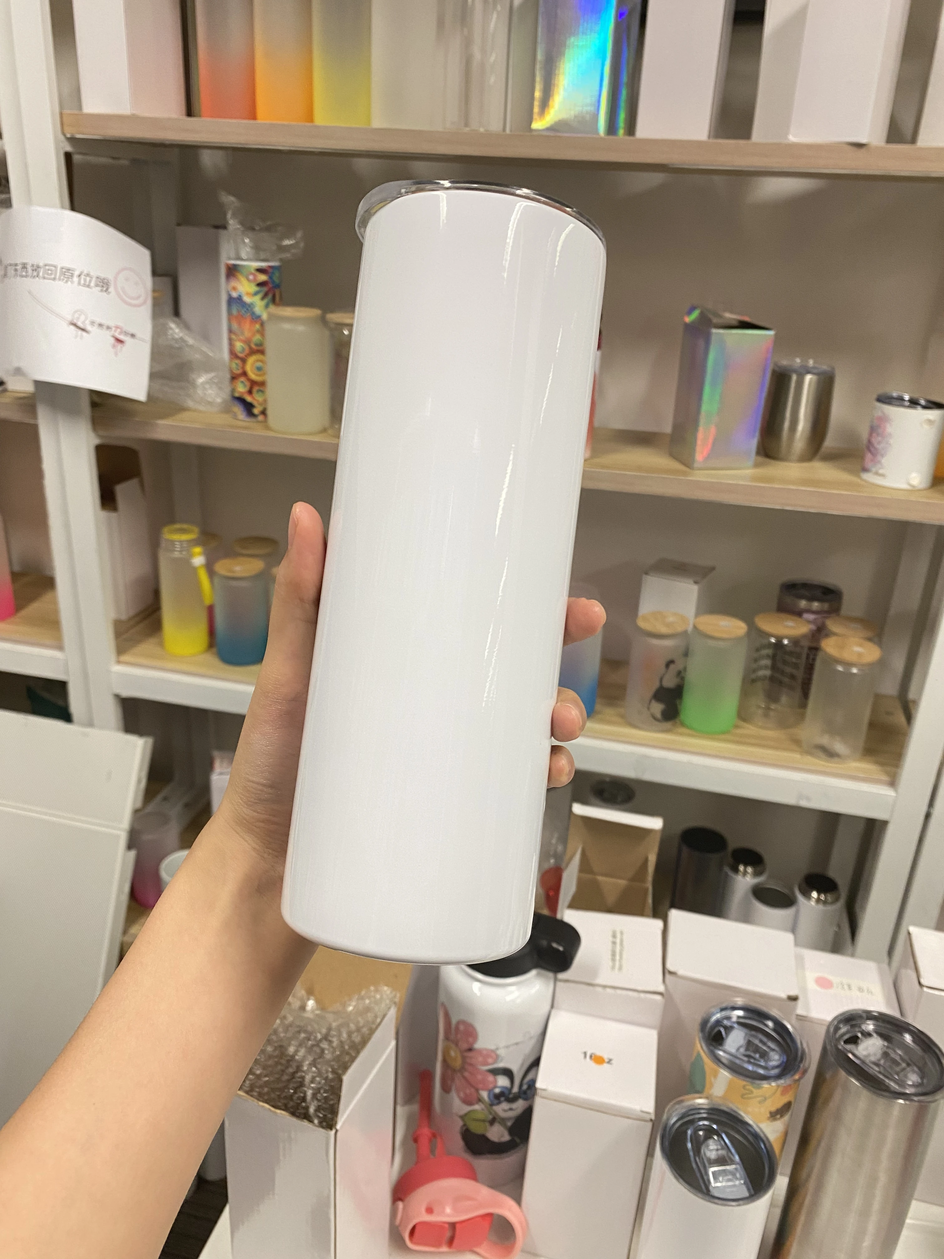 Straight Skinny Sublimation Blanks Tumblers Cups Stainless Steel with Straw and Rubber Bottom US Warehouse Stock White 20oz Mugs