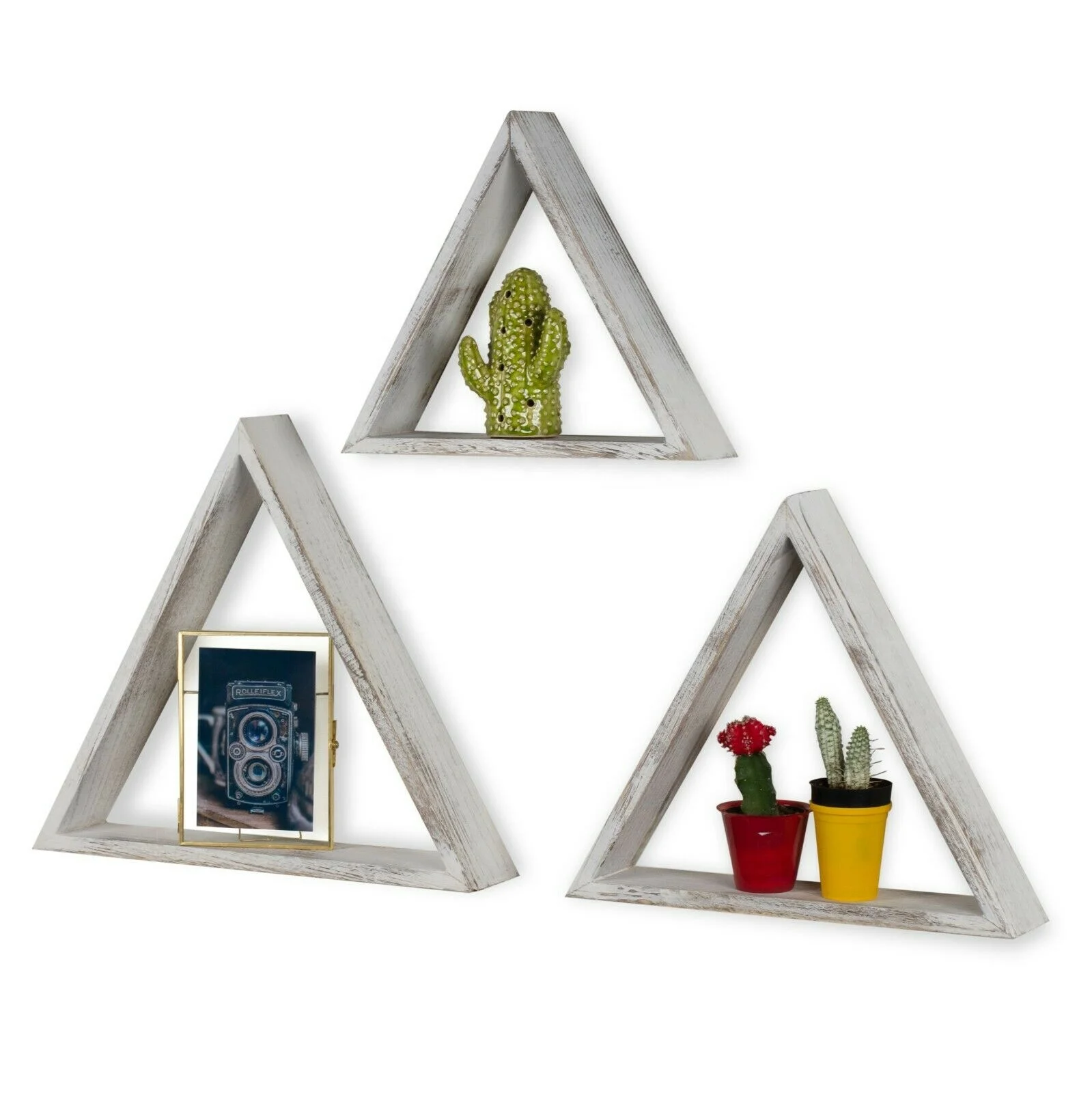 Set of 3 Wooden Folating Wall Mount triangle Shelves of Home Decoration