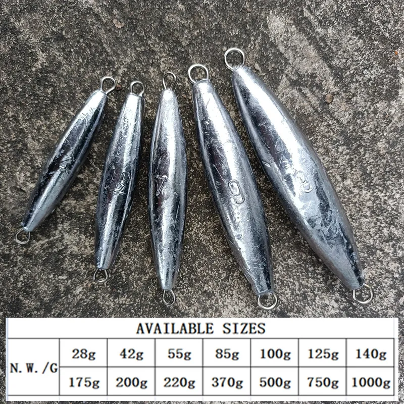 28G-1000G Torpedo 2pc stainless steel loop in line trolling fishing  lead sinker fishing weights