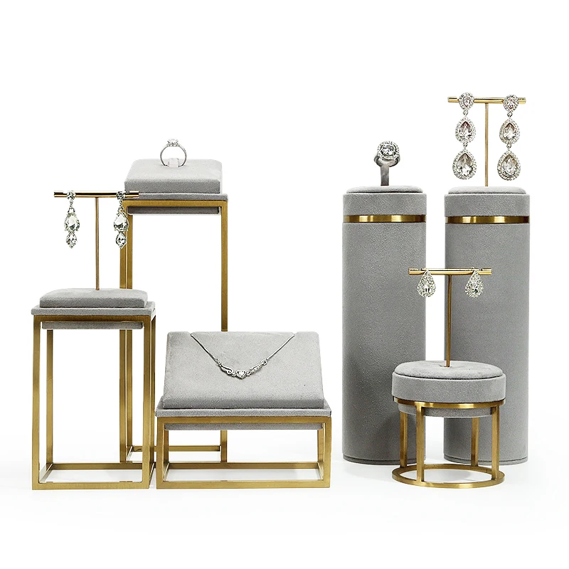 Custom LOGO Luxury Jewelry Rack Shop Store Showcase Exhibitor Metal Jewelry display Stand Set