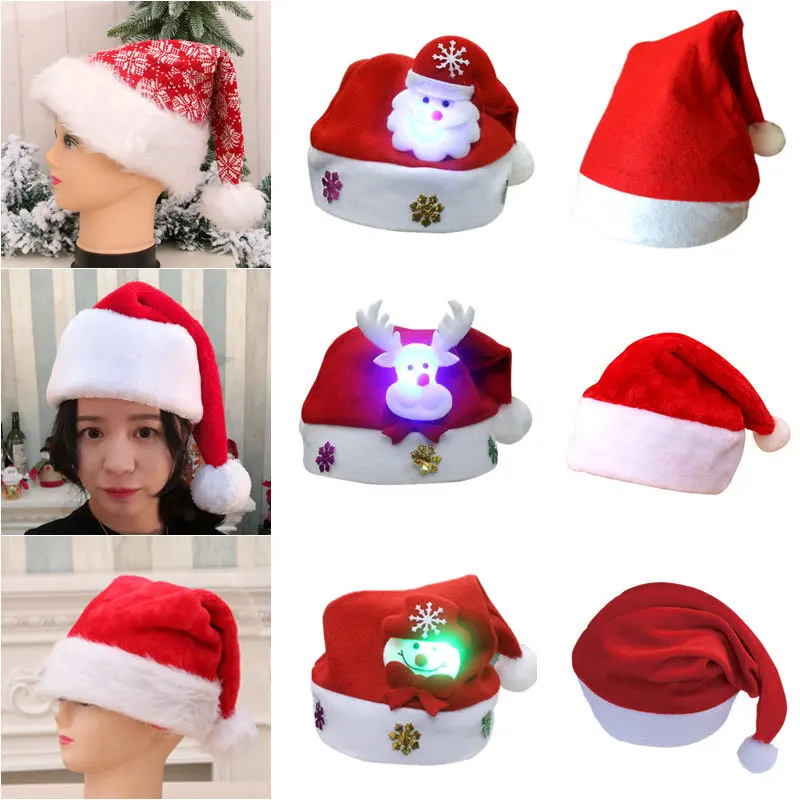 Kids Adult LED Lighting Christmas Hat Santa Claus Reindeer Snowman Deer Xmas Gifts Cap New Fashion Christmas Hats