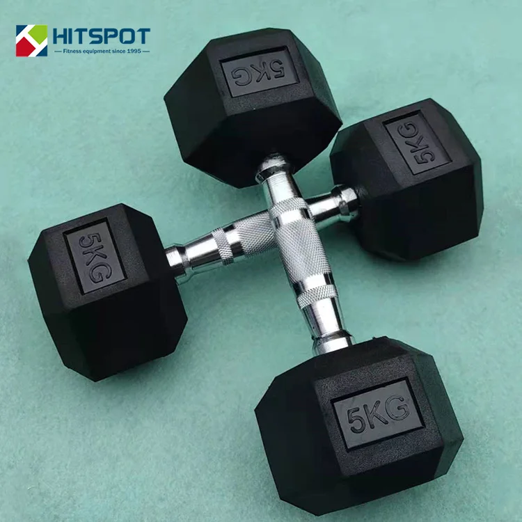 Commercial 5kg dumbles bodybuilding gym weights rubber dumbbell set home gym accessories equipment free weights hex dumbbells