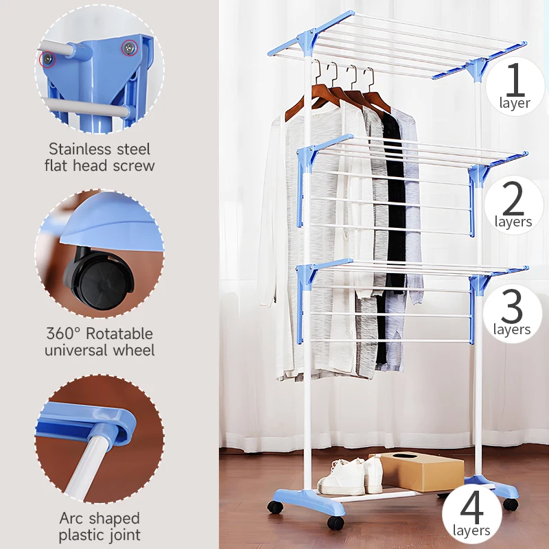 Indoor And Outdoor 3 Tier Clothes Airer Racks Hanger Folding Metal Storage Laundry Dryer Rack