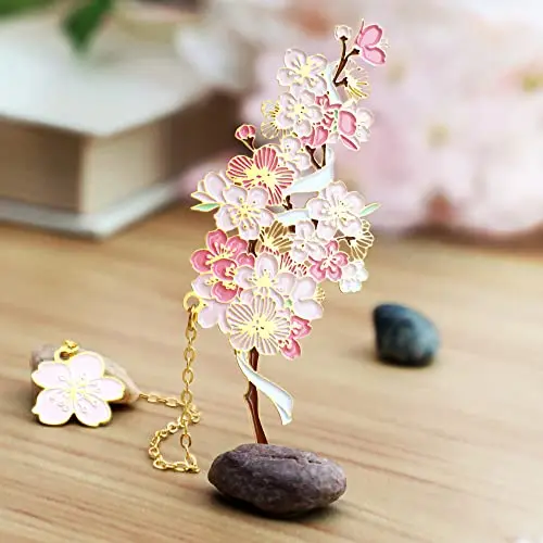 Custom Metal Flower Brass 3D Bookmarks Unique Fancy Sakura Book Marks Cute Page Marker Gifts for Book Lovers Reader