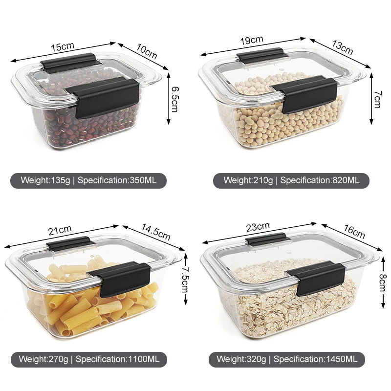 Custom Clear Plastic Kids Storage Lunch Box Pantry Fridge Kitchen Airtight Food Storage Container Set with Lid