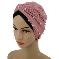 Wholesale popular suede turbans with pearls for arab women