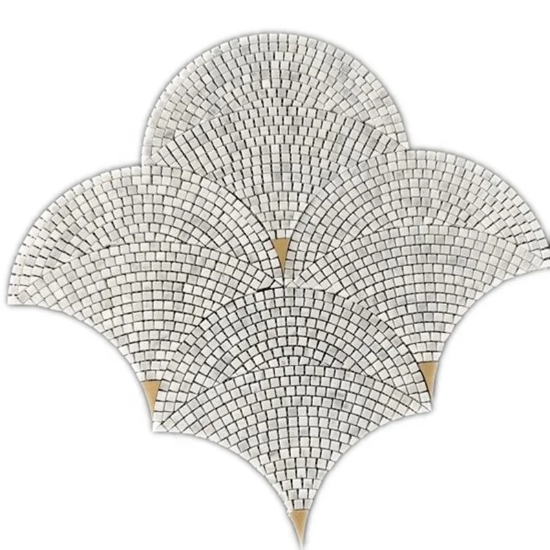 Fan-Shaped Gold Brass Marble Mosaic Tile Living Room  Wall Flooring Tile Mosaic