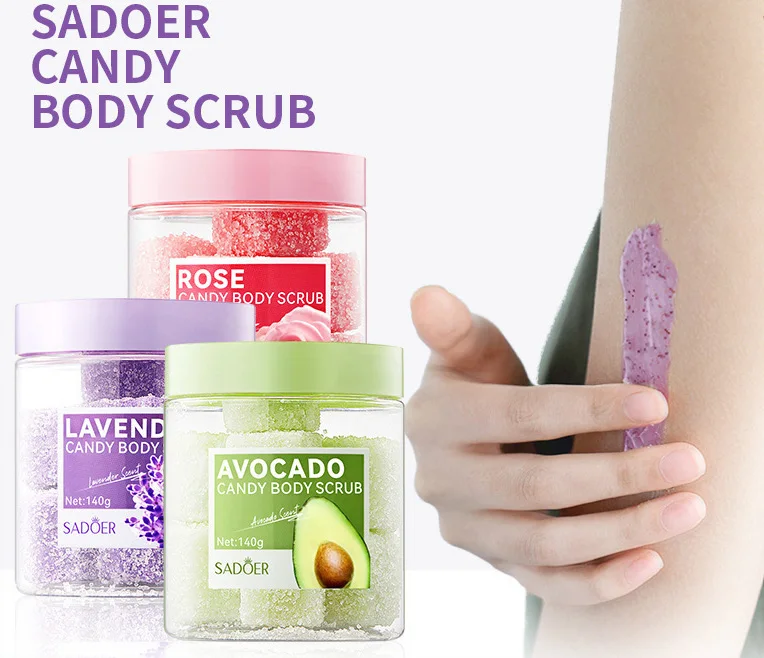 OEM SADOER Private Label Beauty Skin Care Products Rose Candy Deep Cleansing Smooth Skin Oil Control Whitening Body Scrub Creams