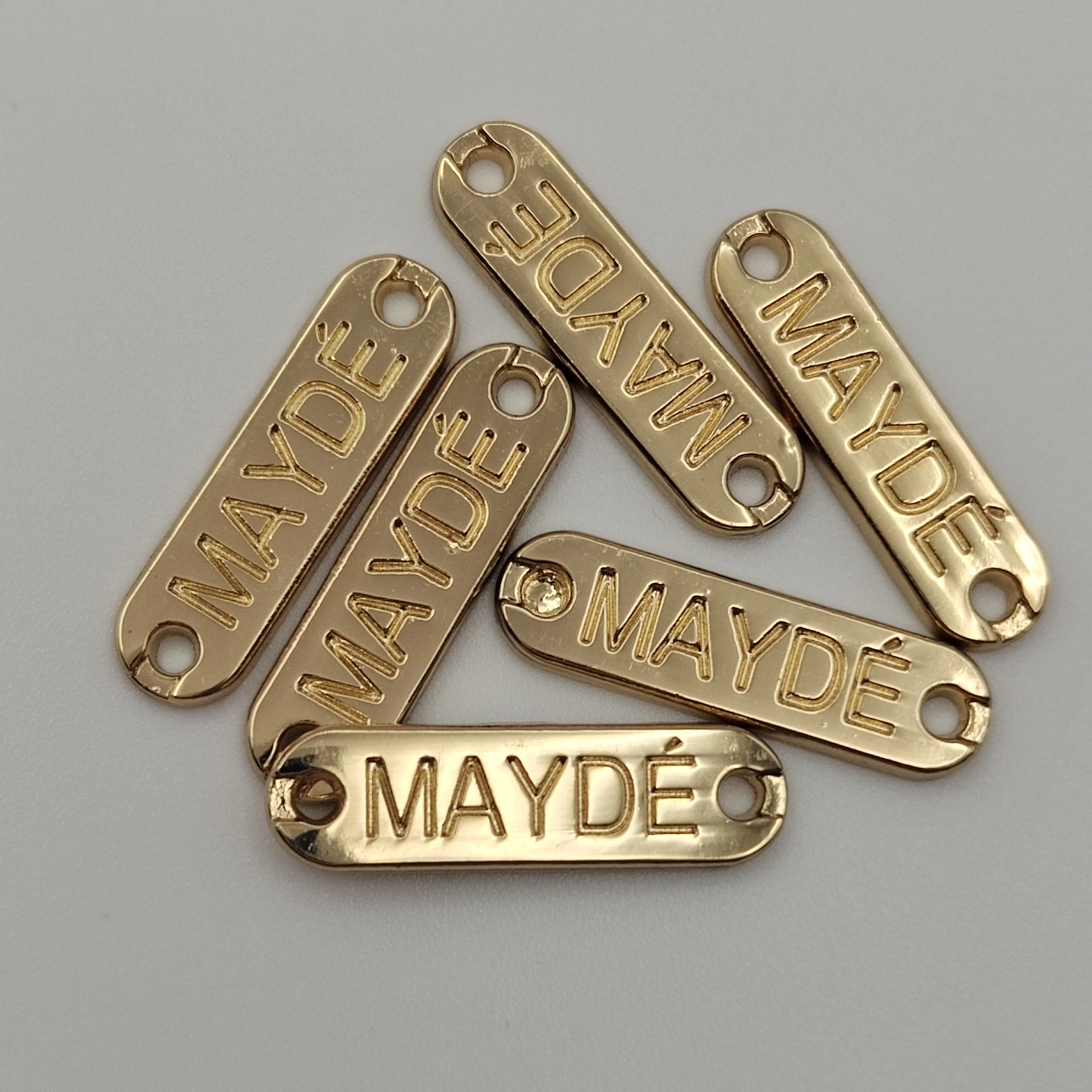 Clothing Hardware Accessories Nickel 2 Hole Sew Metal Label Custom Swimwear Logo Golden Metal Clothing Labels