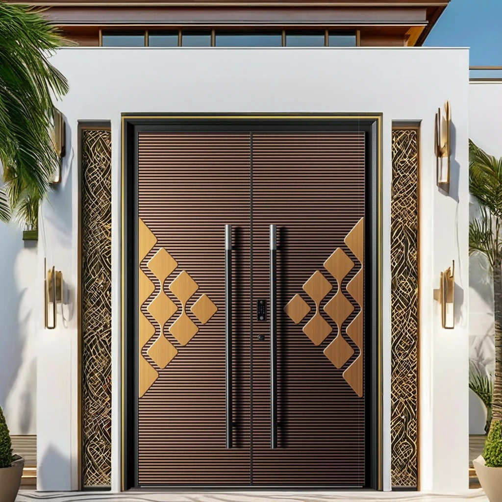 Chinese modern solid wood irregular surface cast aluminum entrance doors for house woodenr front entry door and exterior door