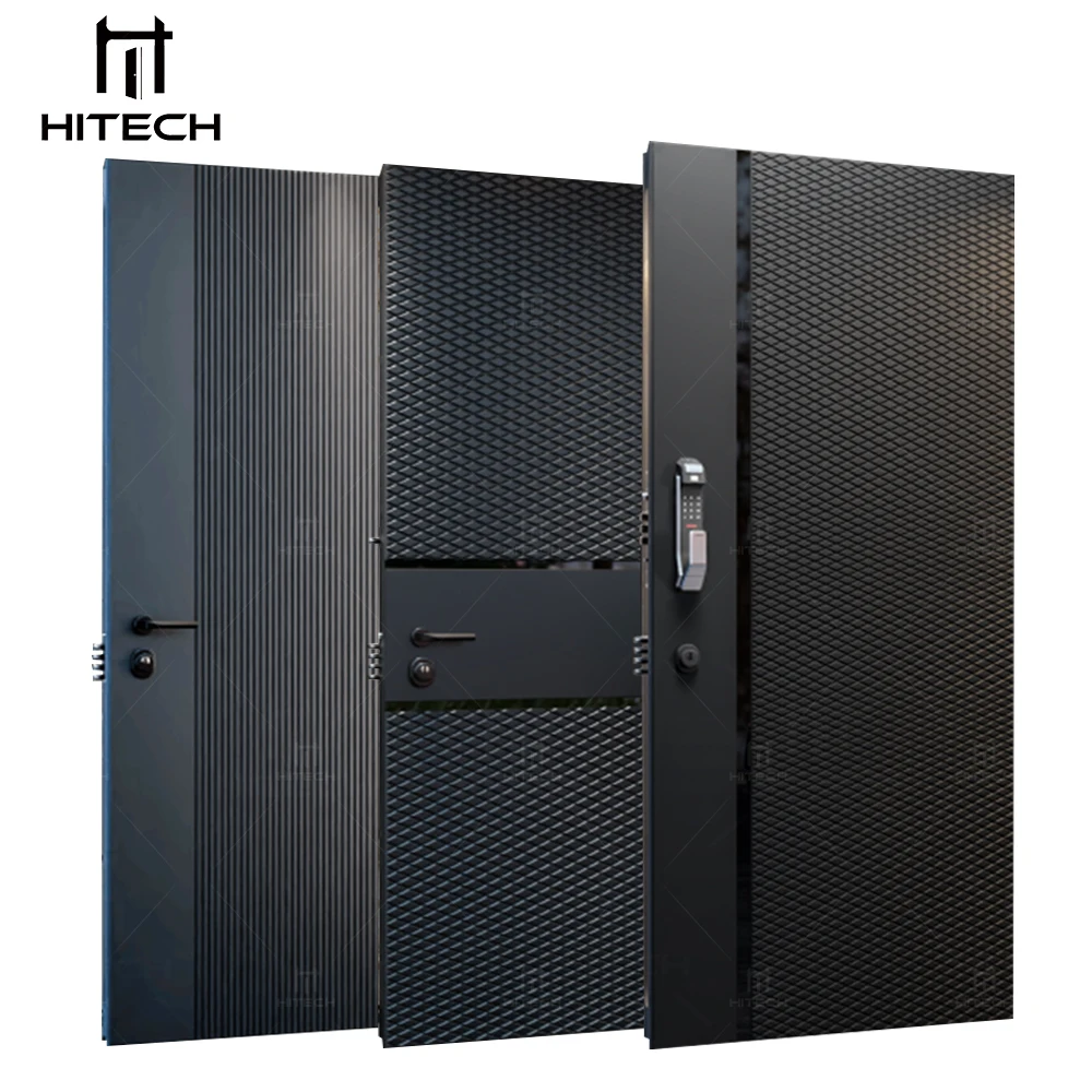 Hitech Modern Entry Black Aluminum Pivot DoorLuxury Design Stainless Steel Entrance Door Exterior Security Front Pivot Door