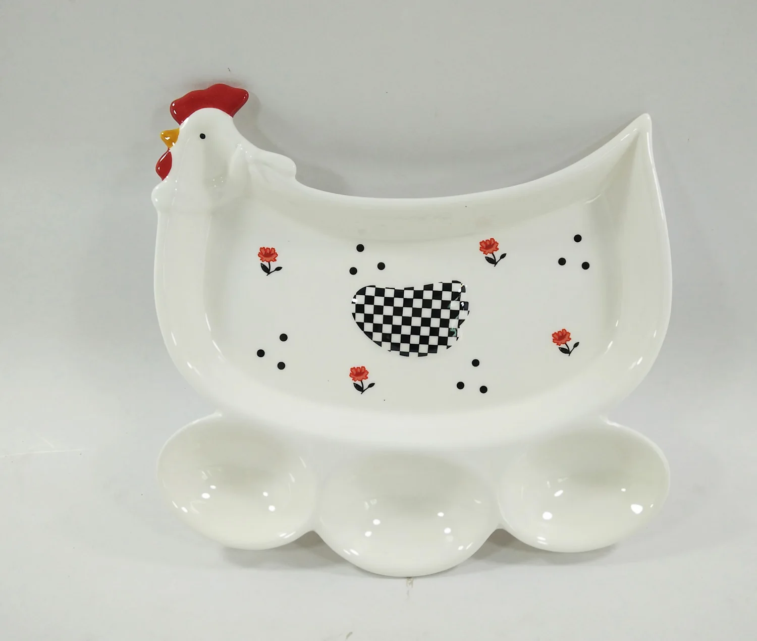 Creative design ceramic hen egg tray white ceramic chicken shape hen egg holder