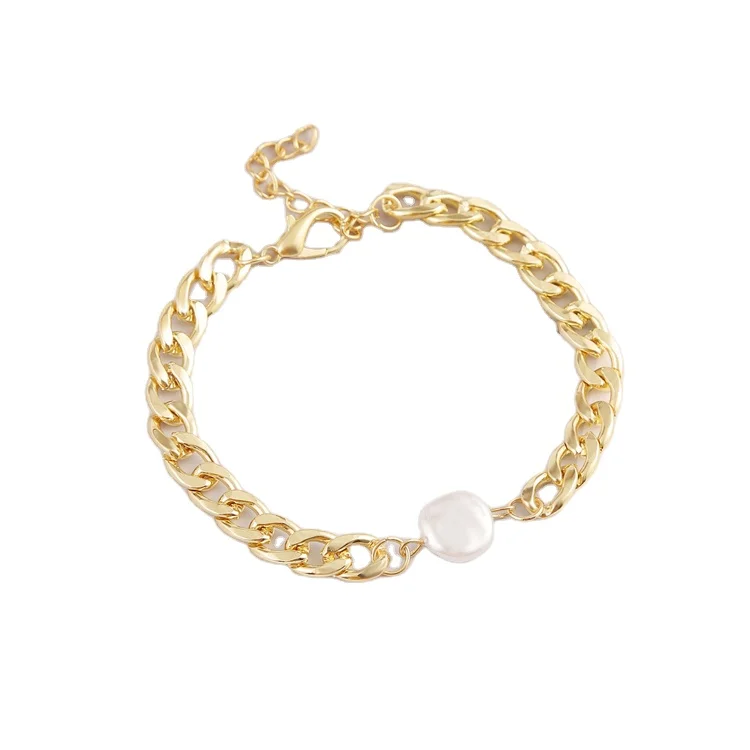 Hot sale fashion women bracelet jewelry custom metal gold plated crystal beads pearl bangle bracelet jewelries