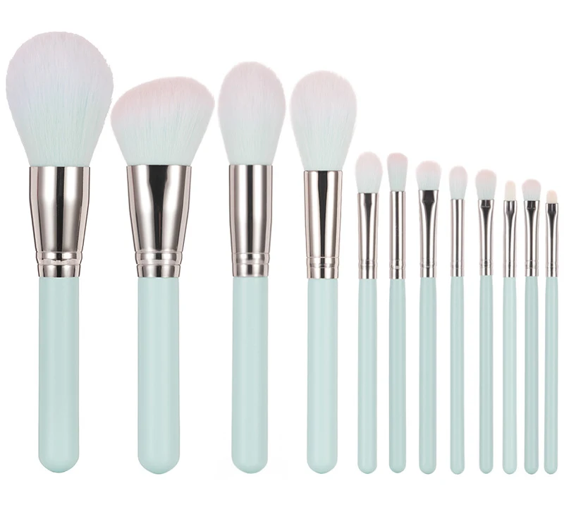 
Manufacturers wholesale light green series of 12 professional makeup artists set makeup brush manufacturers can be customized 