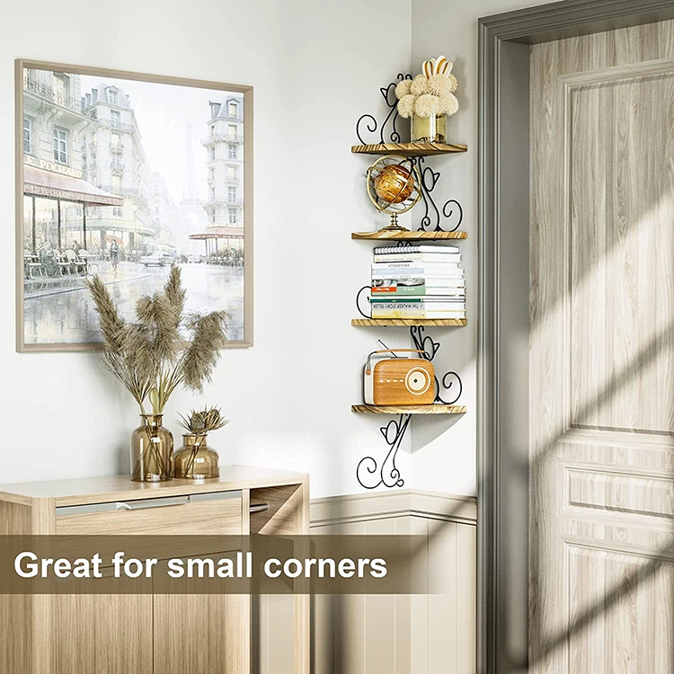 Perfect Rustic Radial Shelf in Cat Shape 4 Tier Wooden Corner Shelf Mount Wall Shelf Corner