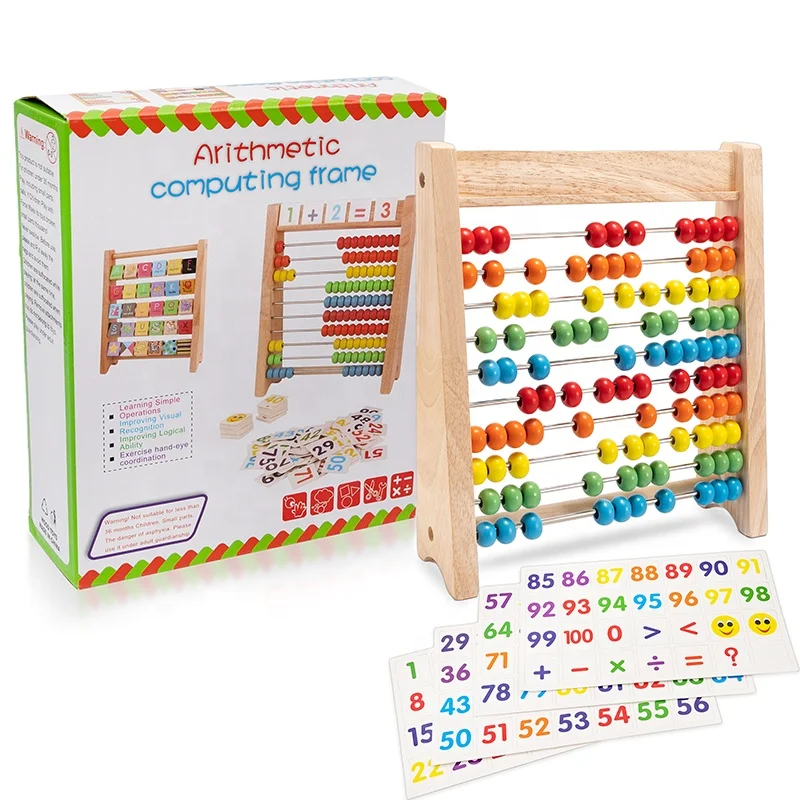 Wholesale New Design High-Quality Wooden Rainbow Abacus Frame Numbers Counting Colorful Calculating Beads Toys