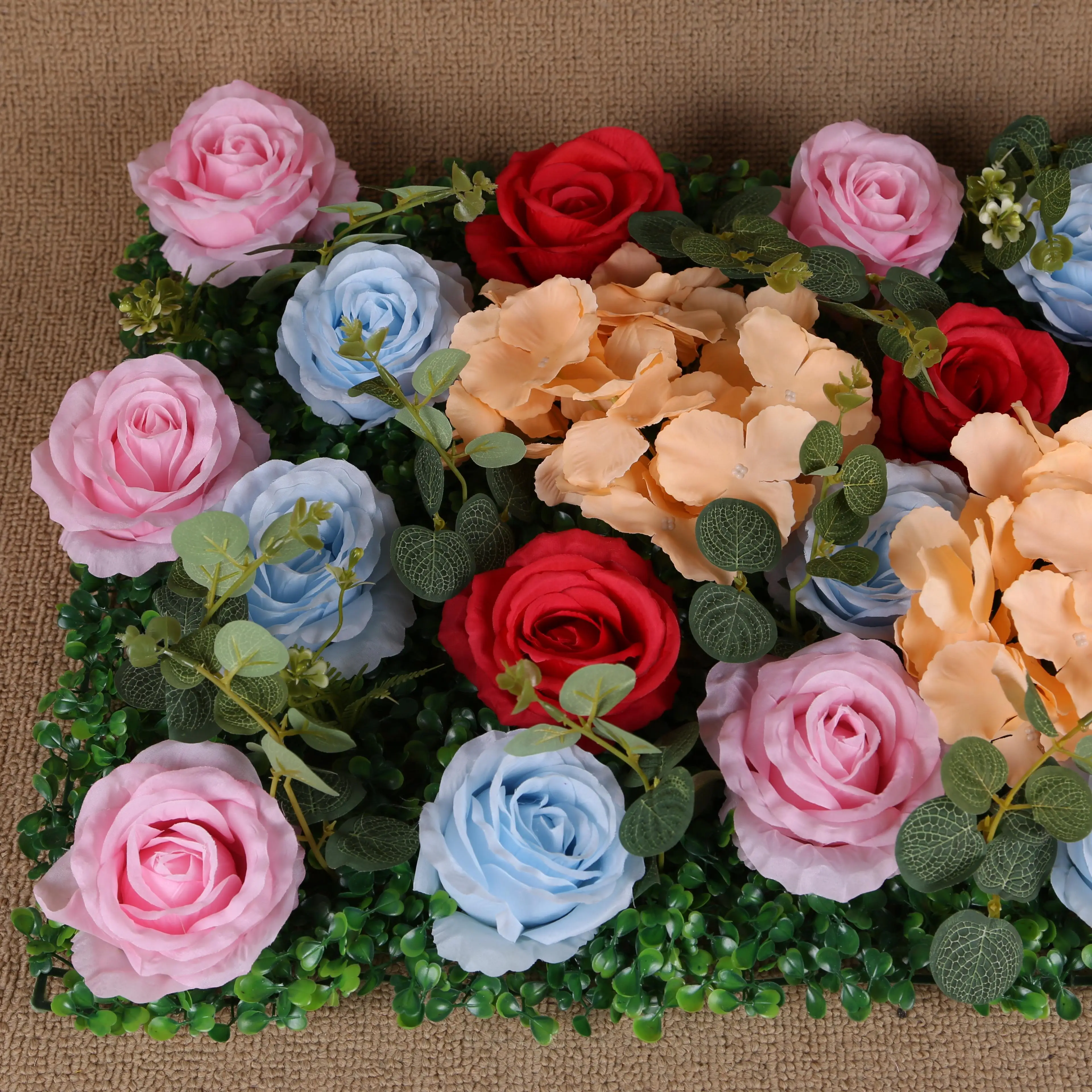 Promotional Wholesale Perfect Non-fading And Anti-aging Durable Artificial Rose Flower Wall Floral Backdrop