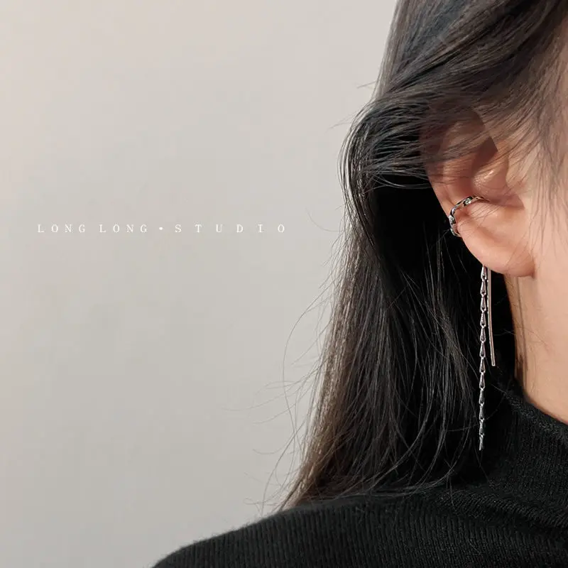 Fashion Long Chain Tassel Cilp Earrings For Women Girls Elegant Temperament Charm Cartilage No Pierced Party Jewelry Gift
