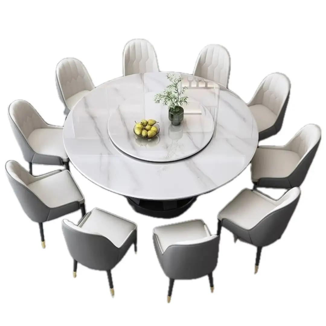 2024 Hot low price Polished 8 seater marble dining table Top metal base round dining table