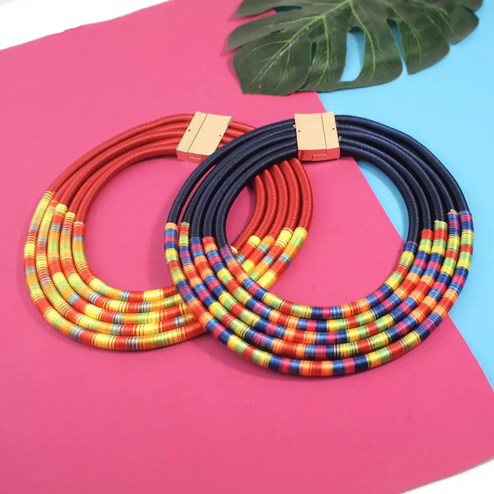 Hot Sale Handmade African Style Jewelry Fashion Colorful Multi layered Rope Necklace Indian Magnetism Button Necklaces Women