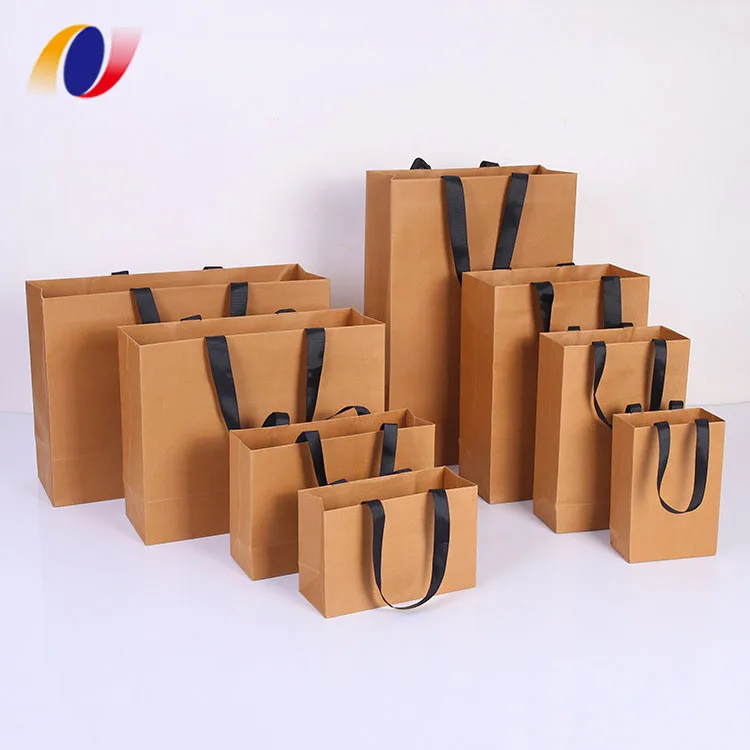 Custom full color printing Paper shopping bag package brown Kraft paper bags