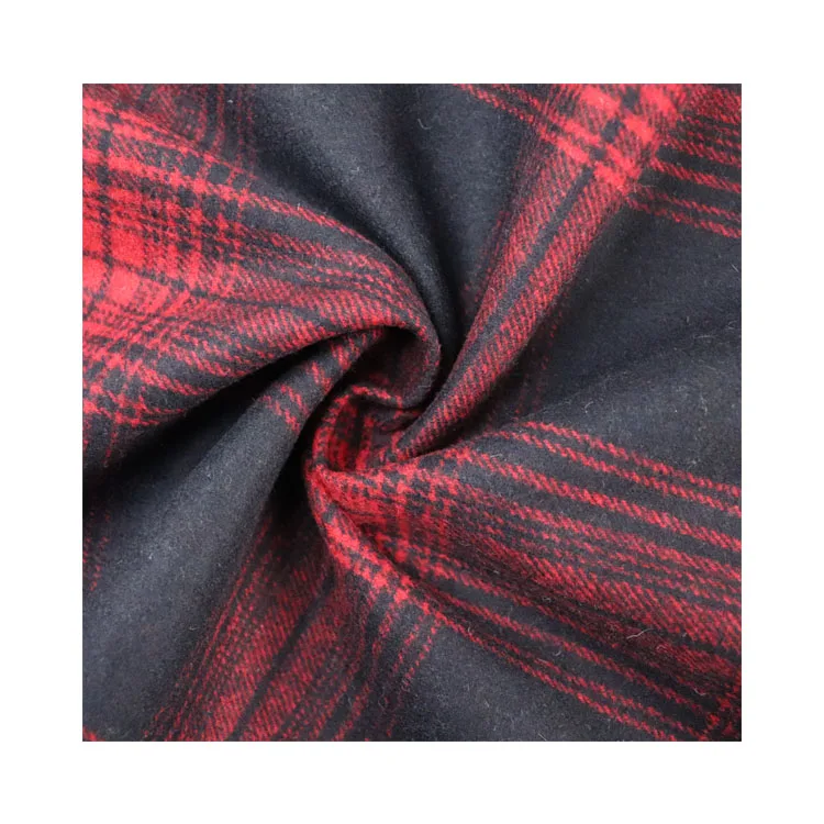 Classic Red color style for clothing   plaid tartan wool polyester blend fabric
