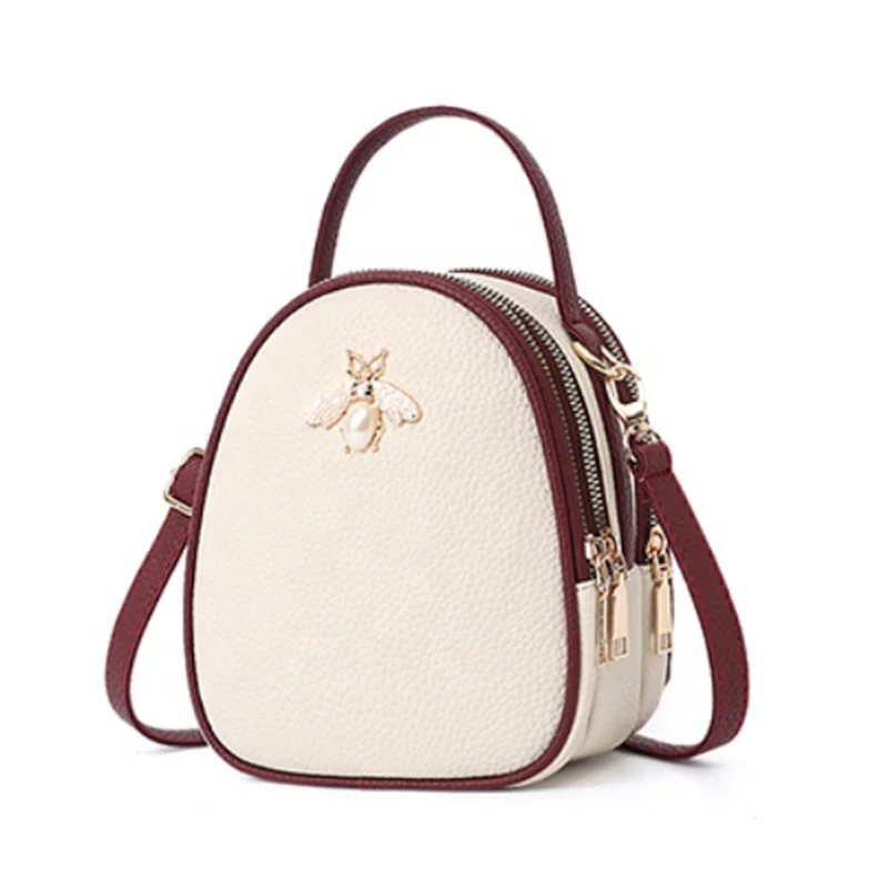 15Years Factory Cute Multifunction 3 Zipper Pocket Mini Wallet Bees Decoration Pu Leather  Small Shoulder Bag Tote Crossbody